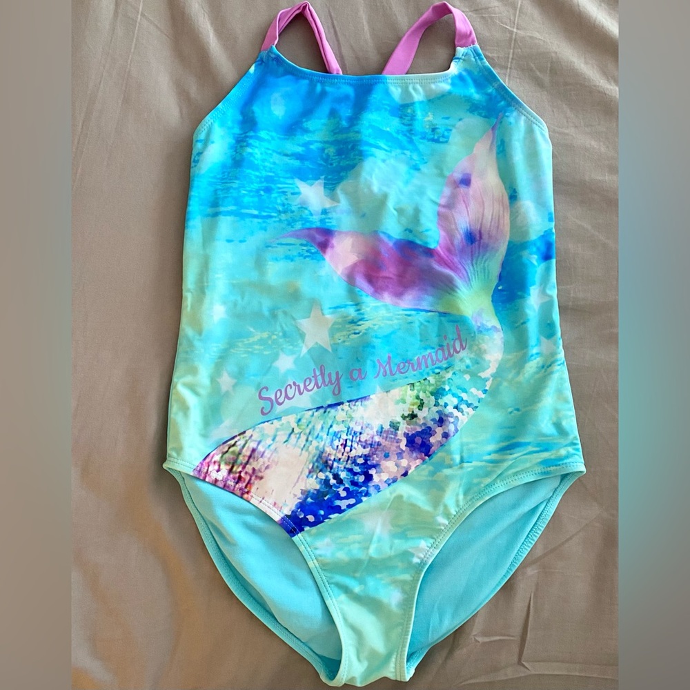 Wonder Nation Girl’s 14/16 XL Mermaid Swim Suit Bathing Suit One Piece